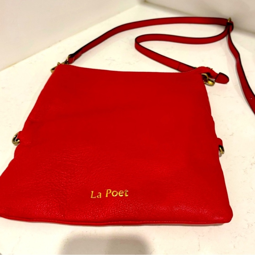 ❤️ La Poet Bright Red Full-Grain Leather Crossbody – Convertible & Bold